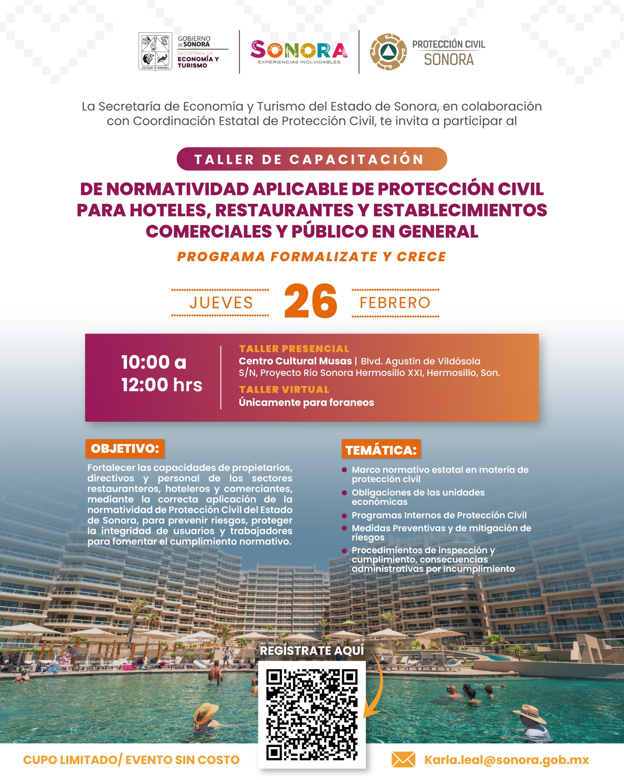 Taller de Capacitación: Normatividad Aplicable de Protección Civil para Hoteles, Restaurantes y Establecimiento Comerciales y, Público en General 